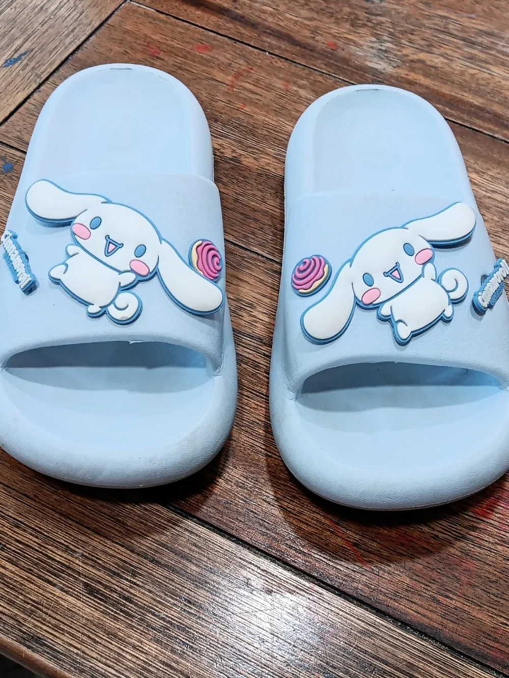 Kids Light Blue Slide Sandals with Cute Character Cinnamoroll.